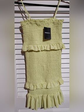Forever 21 Light Yellow Smocked Ruffle Mini Dress